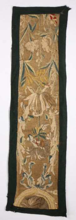 Five 18th Century fabric fragments, to include a cut velvet panel with stylised foliate roundel