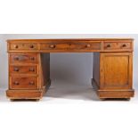 Victorian mahogany partners desk, the rectangular to with nine drawers to the kneehole on one