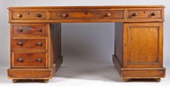 Victorian mahogany partners desk, the rectangular to with nine drawers to the kneehole on one