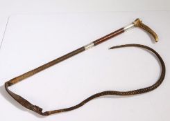 Swaine and Adeney riding crop, London 1910, the antler handle above a silver collar engraved "J.J.B.