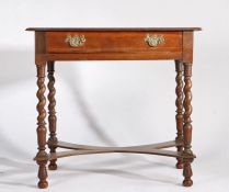 17th Century oak side table, the rectangular top above a frieze drawers on barley twist legs and x