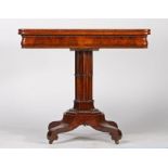 Victorian mahogany card table, the quarter veneered rectangular top with rounded corners opening