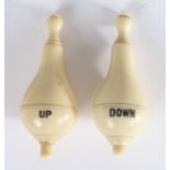 A pair of early 20th century pear-shaped electric servants’ bell pushes marked ‘up’ and ‘down’ for