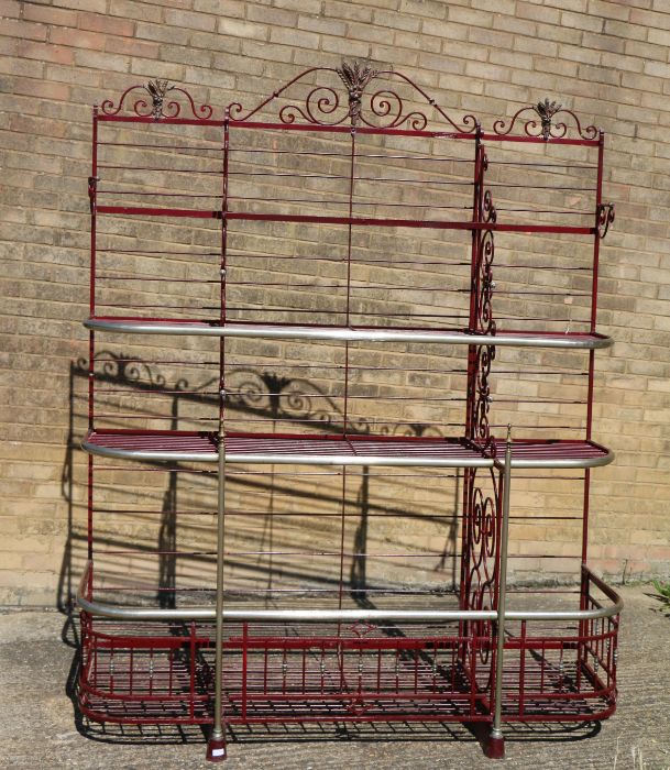 A French painted metal bread rack, maker Dubois Construction rue Moliere Lyon, the wheatsheaf
