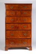 19th Century mahogany chest of drawers, the rectangular top above six crossbanded graduated