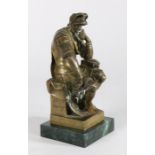 19th Century bronze depicting Lorenzo D'Medici after Michelangelo, on a green marble plinth base,