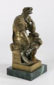 19th Century bronze depicting Lorenzo D'Medici after Michelangelo, on a green marble plinth base,