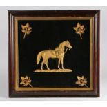 Mid 19th Century gilt metal profile depiction of a horse with foliate gilt metal corner mounts,