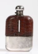 Substantial James Dixon & Sons hip flask, the bayonet cap above a crocodile skin mounted top section