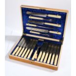 A Good cased set of table and carving knives by Harrison Brothers Sheffield, consisting of three