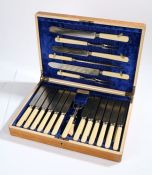 A Good cased set of table and carving knives by Harrison Brothers Sheffield, consisting of three