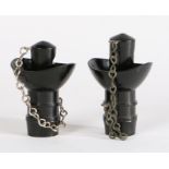 Pair of 1930's black Bakelite speaking tube mouthpieces, each with very loud original whistles on
