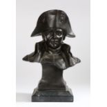 A bronze bust of Napoleon Bonaparte, signed Lecompte and numbered 82, raised on a marble base,