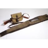 Roy Ward brown leather and canvas shotgun slip case, together with a brown leather and green