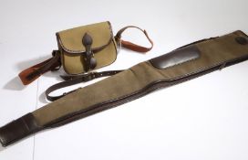 Roy Ward brown leather and canvas shotgun slip case, together with a brown leather and green