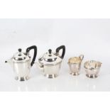 Silver plated four piece tea set, consisting of teapot, hot water pot, milk jug and sugar bowl,