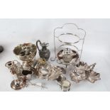 Silver plated ware, to include punch bowl, shell form dish, crumb scoop with silver collar, napkin