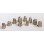 Ten silver thimbles, various dates, makers, styles and sizes, 1.2oz (10)
