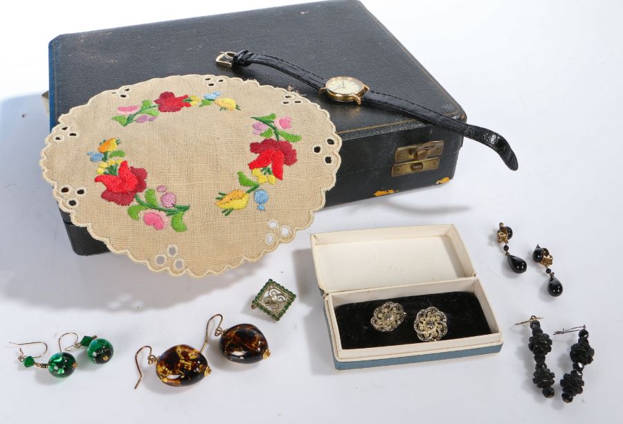 A selection of costume jewellery earrings and a Longines ladies wristwatch. CLIENT WILL COLLECT,