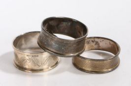 Three silver napkin rings, various dates and makers, 1.1oz (3)