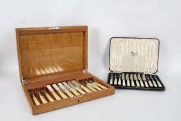 Set of six each silver bladed fish knives and forks, Sheffield 1936, John Sanderson & Son Ltd.,