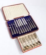 Set of six silver handled fruit knives and forks, housed in a fitted case, set of six Chinese