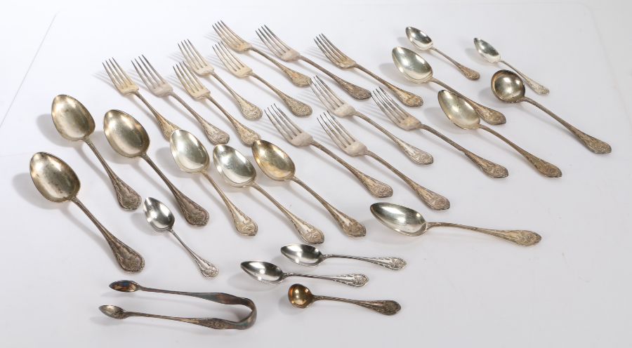 Part canteen of Victorian silver plated table cutlery, registration mark for 1871, with foliate