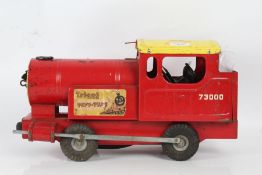 Tri-Ang tin plate Puff Puff Train, painted in red and yellow, 44cm long