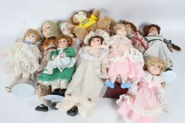 Quantity of collector's dolls. to include Alberon and Franklin Heirloom, and small soft toys, housed