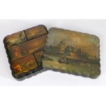 Victorian papier mache box by Jennens & Betteridge London, the shaped lid with depiction of an