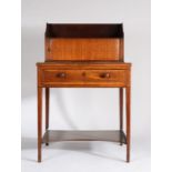 Victorian mahogany and satinwood writing desk, with three quarter upstand above a sliding tambour