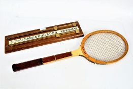 A 20th century snooker score board with a wooden base with brass sliders, 49cm by 13cm together with