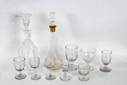 Collection of 19th century glass, to include a bell decanter, glass rummer, wine glasses, another