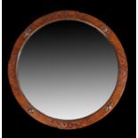 Early 20th Century oak framed circular mirror, 60cm diameter