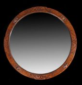Early 20th Century oak framed circular mirror, 60cm diameter