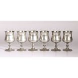 Set of six 20th Century pewter goblets, the baluster bowls raised on knopped stems and stepped feet,