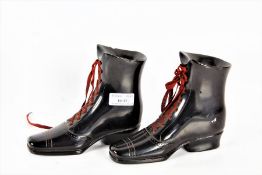 Pair of Victorian models of ladies boots, written to the soles "Made of Linby Cannel Coal By G