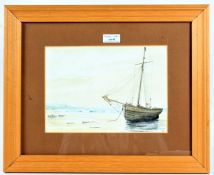 Vincent Neave (20th Century), study of a single masted boat moored on a beach, watercolour, signed