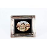 19th/20th century Italian micro mosaic depicting a neoclassical building on a black background