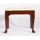 19th Century mahogany stool, the rectangular drop in seat above tapering legs and pad feet, 43cm