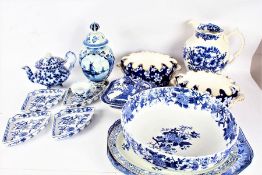 A collection of mostly blue and white transfer decorated porcelain to include a Meissen cup,