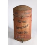 Royal Daylight Lamp Oil 30 gallon oil cabinet, the red cabinet with black lettering, the hinged