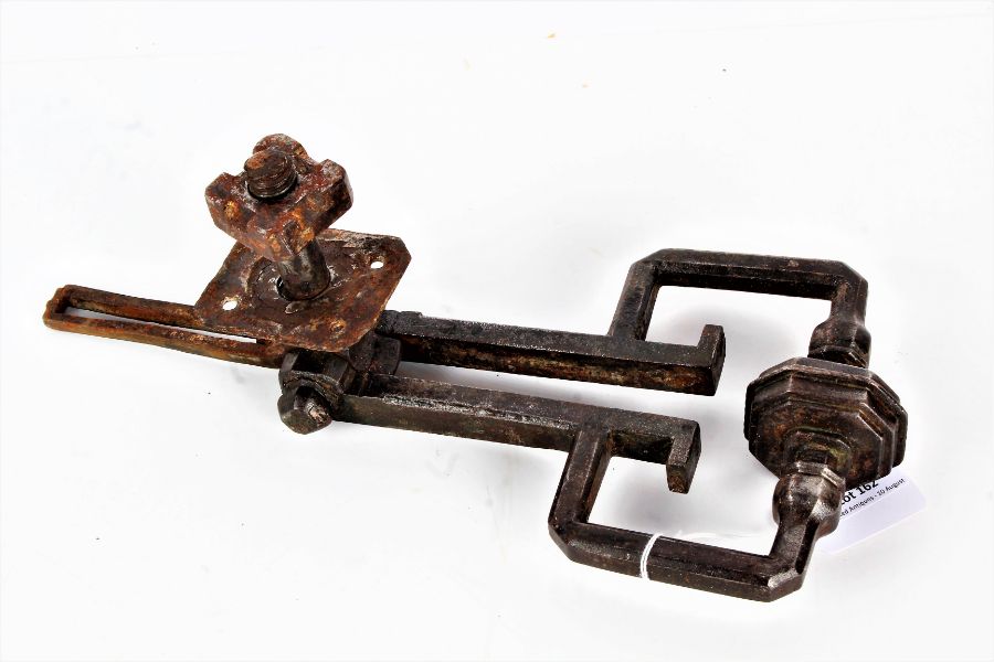 17th century steel door knocker, 30cm long