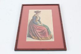 Continental school, three various costume prints, housed in faux walnut glazed frames, together with