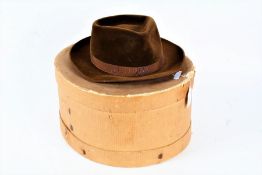 Gentleman's Austrian velour Trilby, retailed by G.A. Dunn & Co., with box, 19cm front to back,