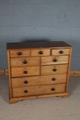 19th century chest of drawers, having pine sides and an arrangement of oak lined drawers of seven