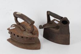 Two large steam irons, 25cm long