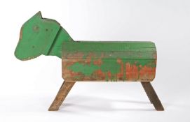 Mid 20th Century primitive child's toy horse, the top of the naïve body and head painted in green,