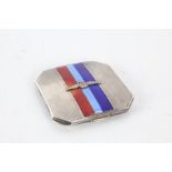 Silver and enamel RAF compact with three bands of enamel with a RAF insignia on top, Hallmarked