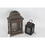 Victorian style copper lantern, initialled VR above a glazed door, 30cm tall, together with a 19th